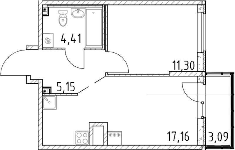 1-комнатная квартира 38.02 м², 20/23 эт., ЖК «Город Первых»